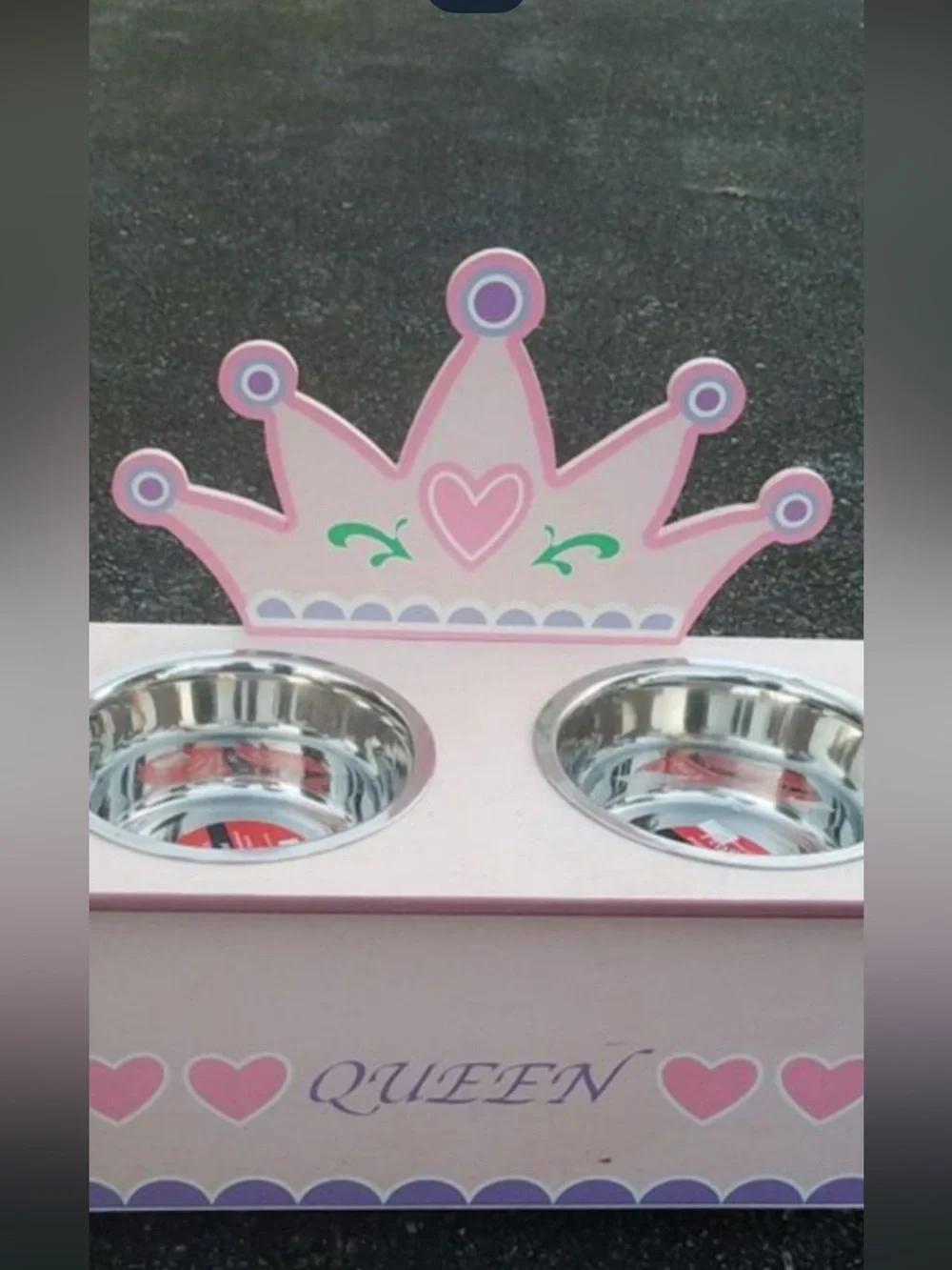 Princess 'Queen' Wooden Double Pet Feeder in Pink